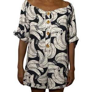Farm Rio Banana Print Romper Women's Short Sleeve Tropical Casual Small‎ Rare
